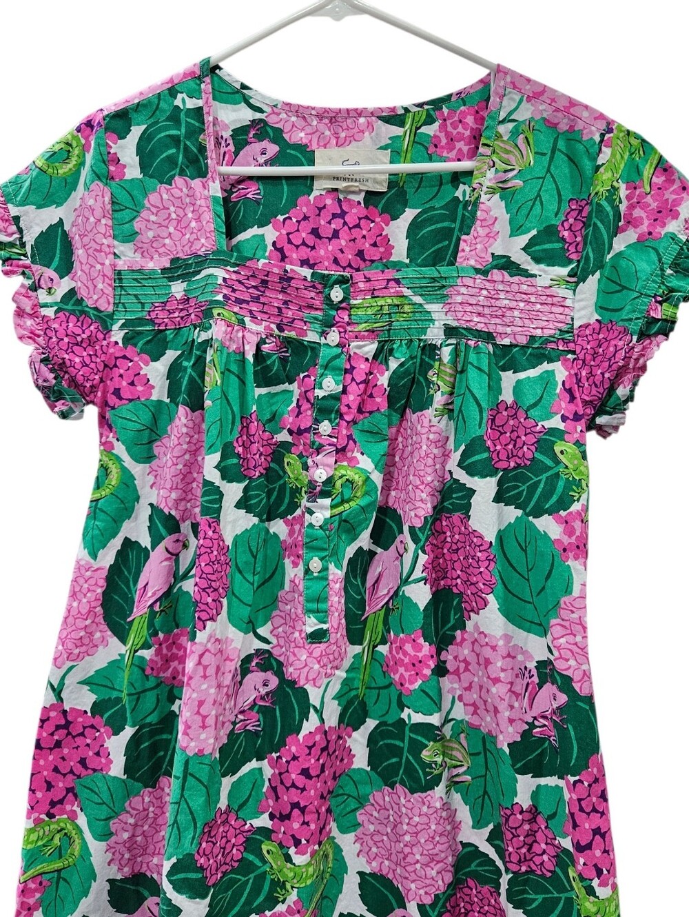 Printfresh Secret Garden Pintuck Nightgown Pink Hydrangea Green Leaves Sz S NWOT - Picture 2 of 14
